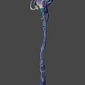 Ornamental Purple Fantasy Magic Staff With Floral Head Green Leaves Blue Accents