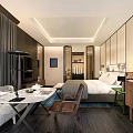 Elegant Modern Hotel Room Interior with Comfortable Bed Table Chairs and Lighting 3d model