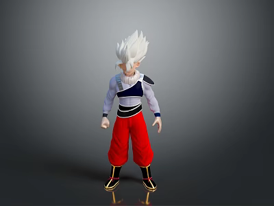 Anime Style 3D Character Model With White Hair Red Pants And Gold Accent Shoes Standing In Neutral Pose 3d model
