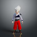 Anime Style 3D Character Model With White Hair Red Pants And Gold Accent Shoes Standing In Neutral Pose