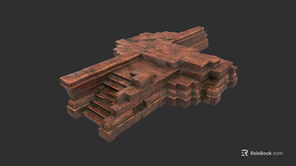 Traditional Garden Landscape Featuring Textured Stone Steps And Platforms Structure 3d model 