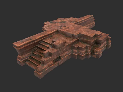 Traditional Garden Landscape Featuring Textured Stone Steps And Platforms Structure 3d model