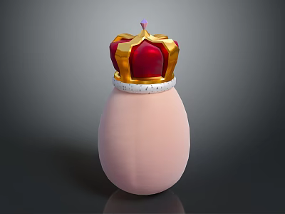 Red And Gold Crown With Purple Gemstone And White Band On Pink Egg Shaped Base 3d model