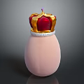 Red And Gold Crown With Purple Gemstone And White Band On Pink Egg Shaped Base