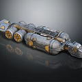 Steampunk Mechanical Vehicle With Multiple Wheels Pipes And Gold Accents