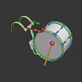 White Musical Drum With Wooden Drumstick Placed On Reflective Black Surface