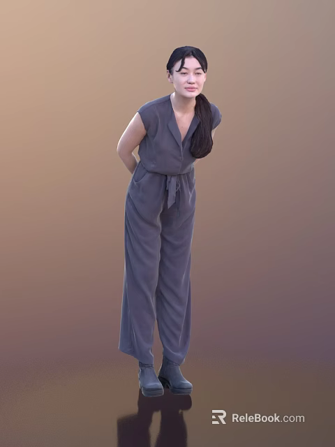 Woman Wearing Stylish Gray Jumpsuit Standing Against Brown Background 3d model 