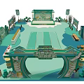 Traditional Green Themed Event Venue With Archway Pavilion Trees Tables And Chairs