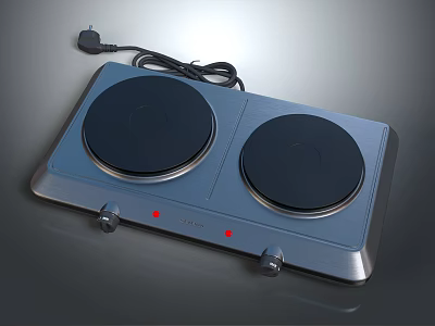 Modern Double Burner Electric Stove Kitchen Appliance with Knob Controls and Power Cord 3d model