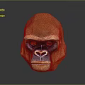Orange Low Poly Gorilla Head Sculpture With Detailed Facial Features Against Gray Background And Reflection
