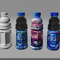 Assorted Beverage Bottles Including White Transparent With Blue Caps And Colorful Sports Energy Labels