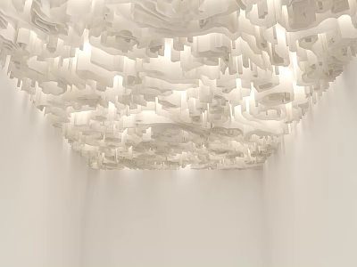 Modern Sculptural Ceiling Design with Layered White Waves and Soft Illumination 3d model