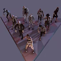 Female Character Standing Among Diverse Pose Zombies On Platform 3d model