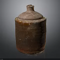 Hand Carved Clay Jar Sculpture With Reddish Brown Textured Surface And Lid