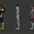Game and Movie Characters in Various Colorful Costumes with Dynamic Poses and Grey Background Reflections