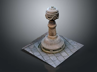 Traditional Stone Building with Carved Tower Structure and Square Slab Base 3d model