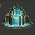 Garden Ornament Design With Stone Structure Greenery Covered Small Waterfall Blue Water And Circular Base