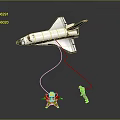Space Shuttle Model With Astronaut Figures Hanging On Strings Against Gray Background