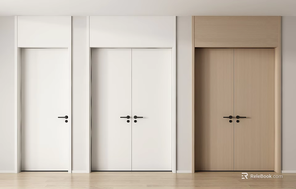 Modern Home Interior Featuring White And Light Wood Double Doors With Sleek Frames 3d model 