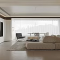 Modern Living and Dining Room Interior With L shaped Sofa Coffee Table And Dining Set