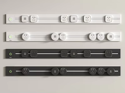 Power Track Sockets In White And Black With Multiple Outlets 3d model