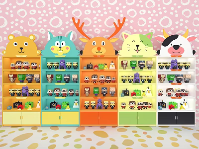 Colorful Animal Themed Shelves Display Assorted Decorative Ornament Set and Small Figurines 3d model
