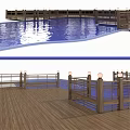 Outdoor Architectural Component With Wooden Deck Fence Railing And Pool Area Lighting