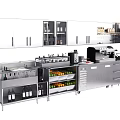 Stainless Steel Functional Kitchen Table with Cabinets Fruit Rack Wine Storage and Coffee Machine