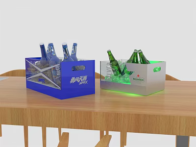 Ice Buckets With Beer Bottles Blue And Green Lit For Party Use 3d model