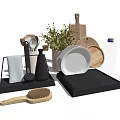 Stylish Kitchenware Set With Wooden Cutting Boards Plates Glasses Utensils And Drying Rack