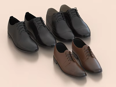 Collection of Classic Leather Dress Shoes in Black and Brown 3d model