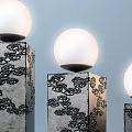 Ornate Column Design Outdoor Lights With Spherical Lampshade And Carved Patterns