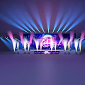 Elegant Ballroom Interior With Stage Lighting Round Tables And Decorative Seating 3d model