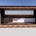 Modern Landscape Pavilion Featuring Wooden Structure Black Roof White Counter And Glass Railings