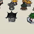 Chinese traditional pavilion models with various colored roofs and styles for architectural display and collection