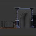 Cartoon Medieval Scene with Stone Walls Arched Windows Bookshelf Red Chairs and Candelabras