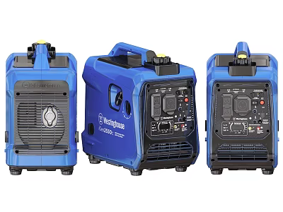 Three Blue Monarch Industrial Generators With Portable Design And Control Panels 3d model