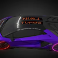 Purple Lamborghini Sports Car With 38 On Roof Neon Lights And Watcha Fast Machine Text