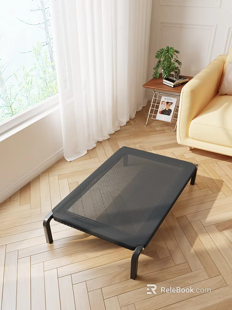 Pet Furniture Black Mesh Pet Bed Design For Living Room With Wooden Floor And Sofa 3d model 