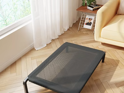 Pet Furniture Black Mesh Pet Bed Design For Living Room With Wooden Floor And Sofa 3d model