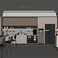 Modern Break Room with Wooden Cabinets White Countertops Bar Stools Coffee Machine and Microwave