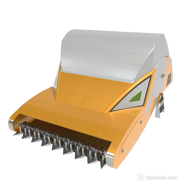 Yellow and Silver Agricultural Machinery With Front Metal Teeth And Green Logo 3d model 