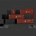 Red Stacked Boxes With Open And Closed Lids On Dark Pallet 3d model