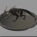 Horned Spiked Mythical Reptile Creature 3D Model on Circular Display Stand