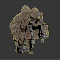 Modern 3D Scene Design With Stone Structures Wooden Elements And Black Truck