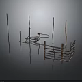 Industrial Metal Support Poles With Coiled Cables And Wooden Frame Structure