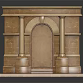 Stone Entrance Gate With Arched Doorway Brick Structure Side Columns Base Platform And Steps 3d model