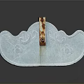Light Blue Sculpture With Carved Cloud Patterns And Flower Designs Featuring Rusty Metal Central Part