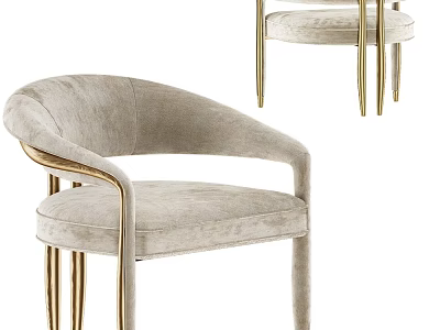 Modern Elegant Dining Chair With Light Gray Velvet Upholstery And Gold Metal Armrests 3d model