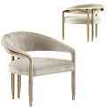 Modern Elegant Dining Chair With Light Gray Velvet Upholstery And Gold Metal Armrests